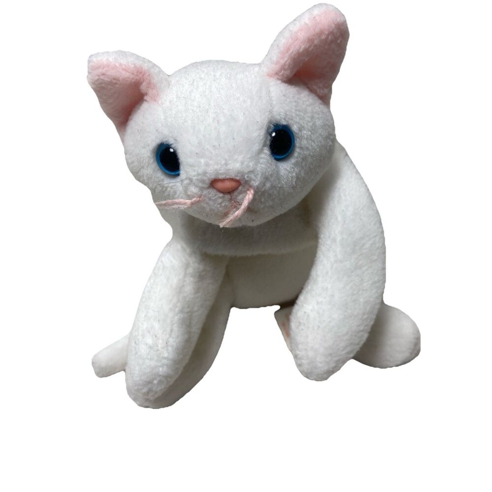 Ty Beanie Buddies FLIP White Cat Plush Blue Eyes Stuffed Animal Toy No Tag